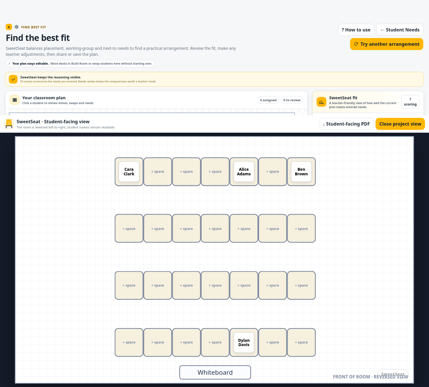 Project View seating plan
